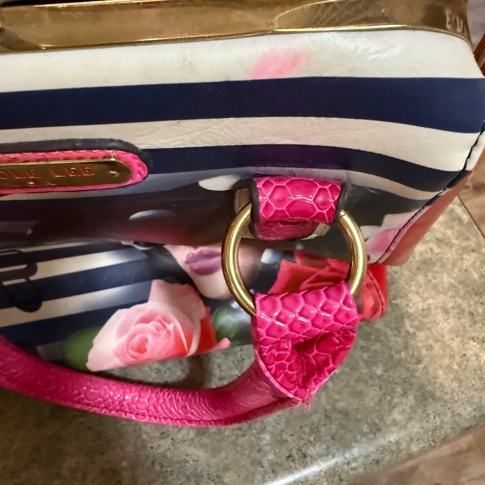Nicole Lee Multicolor Striped Satchel with Pink Handles - Picture 9 of 15